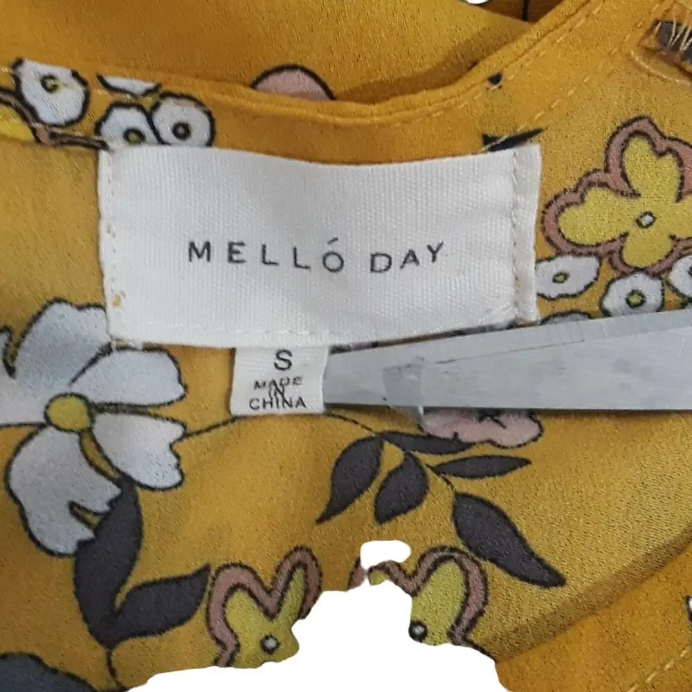 Mello Day Sz S Yellow Cottage Core Floral Babydoll Blouse - Picture 3 of 8